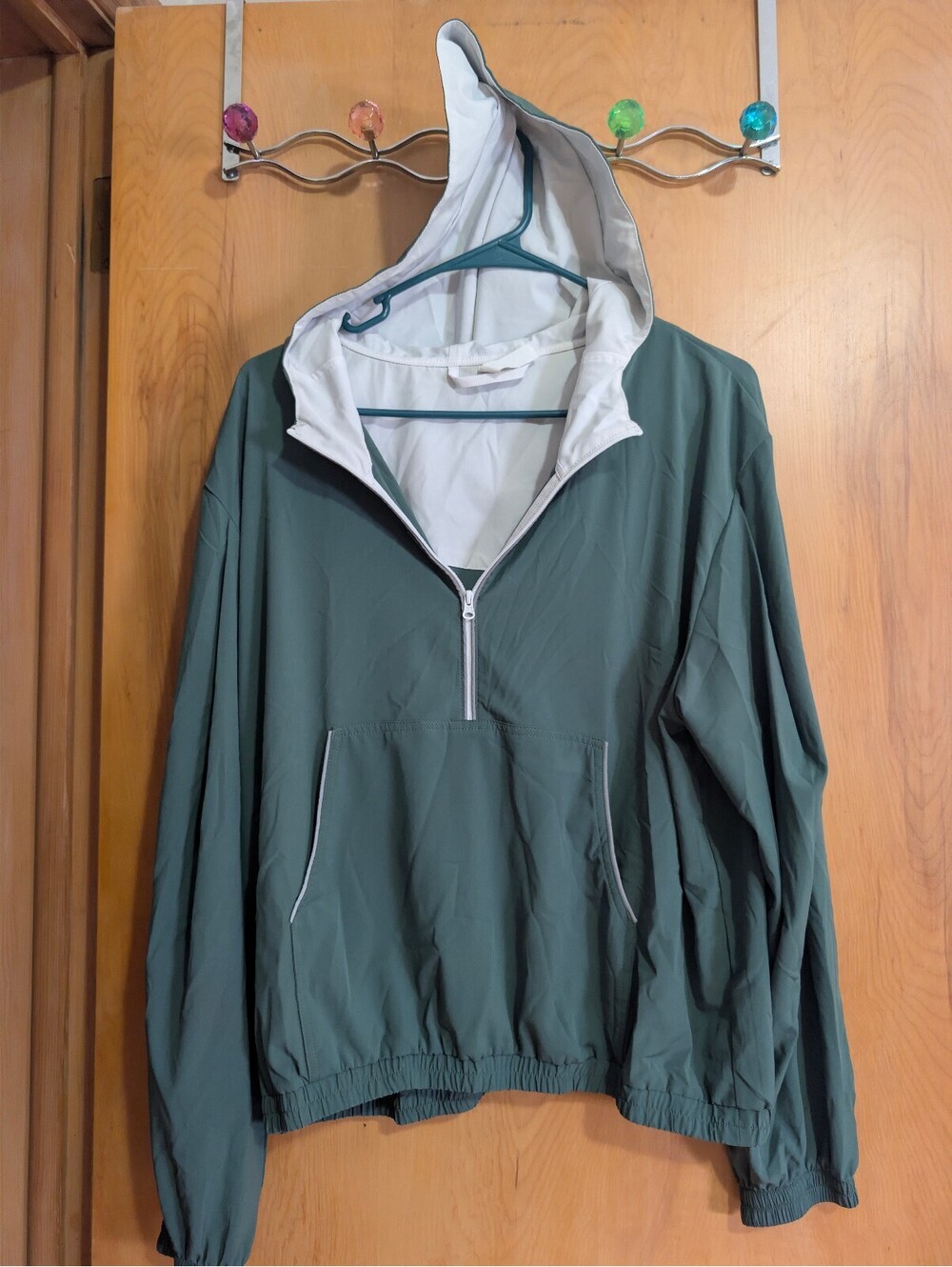 P'TULA Large Green and Cream Lightweight Hooded Pullover Jacket
